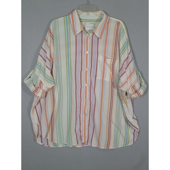 American Eagle Outfitters Tops - American Eagle Tunic Womens L White Pastel Striped Flowy Boho Button Up Shirt